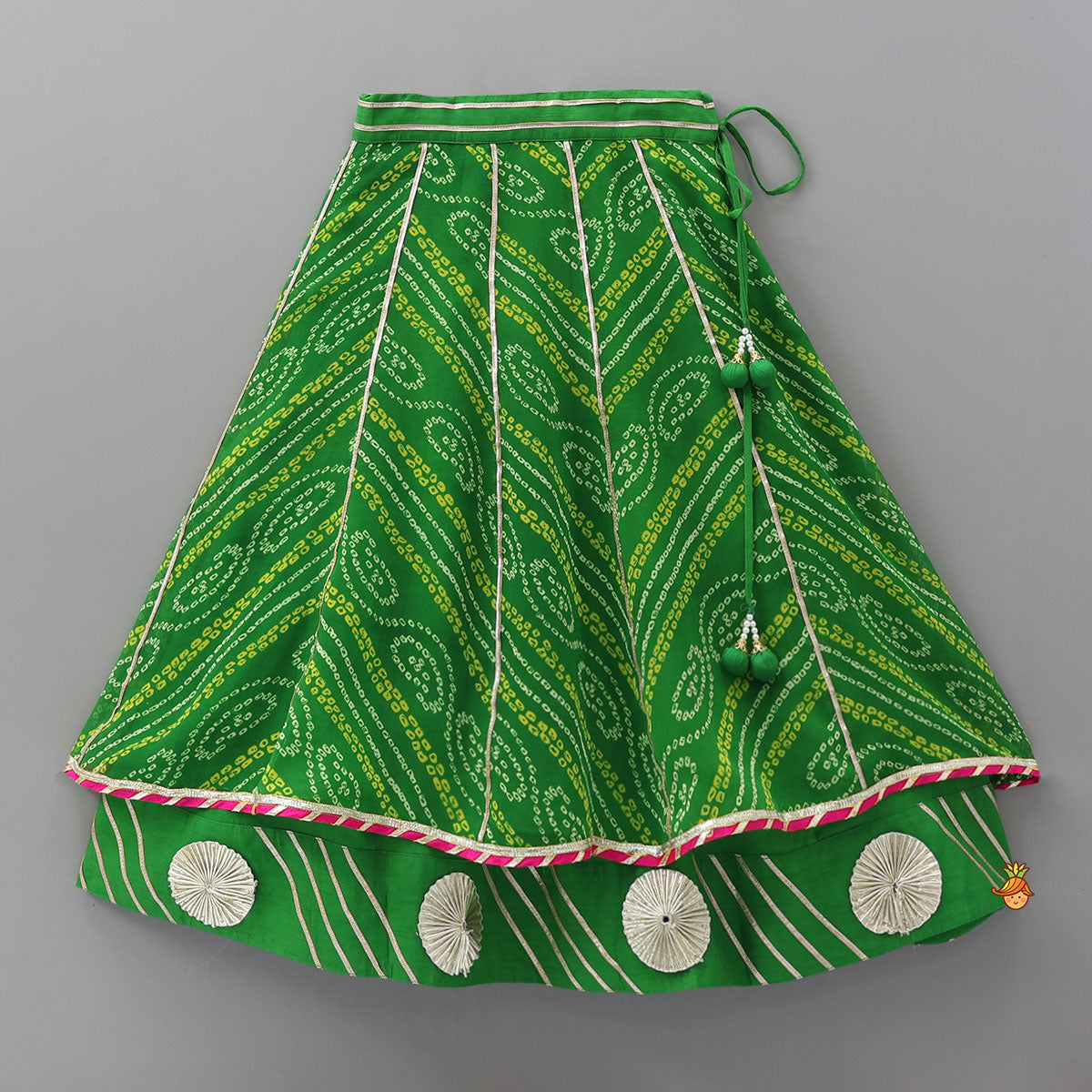 Bandhani Embroidered Kurti With Lehenga And Dupatta