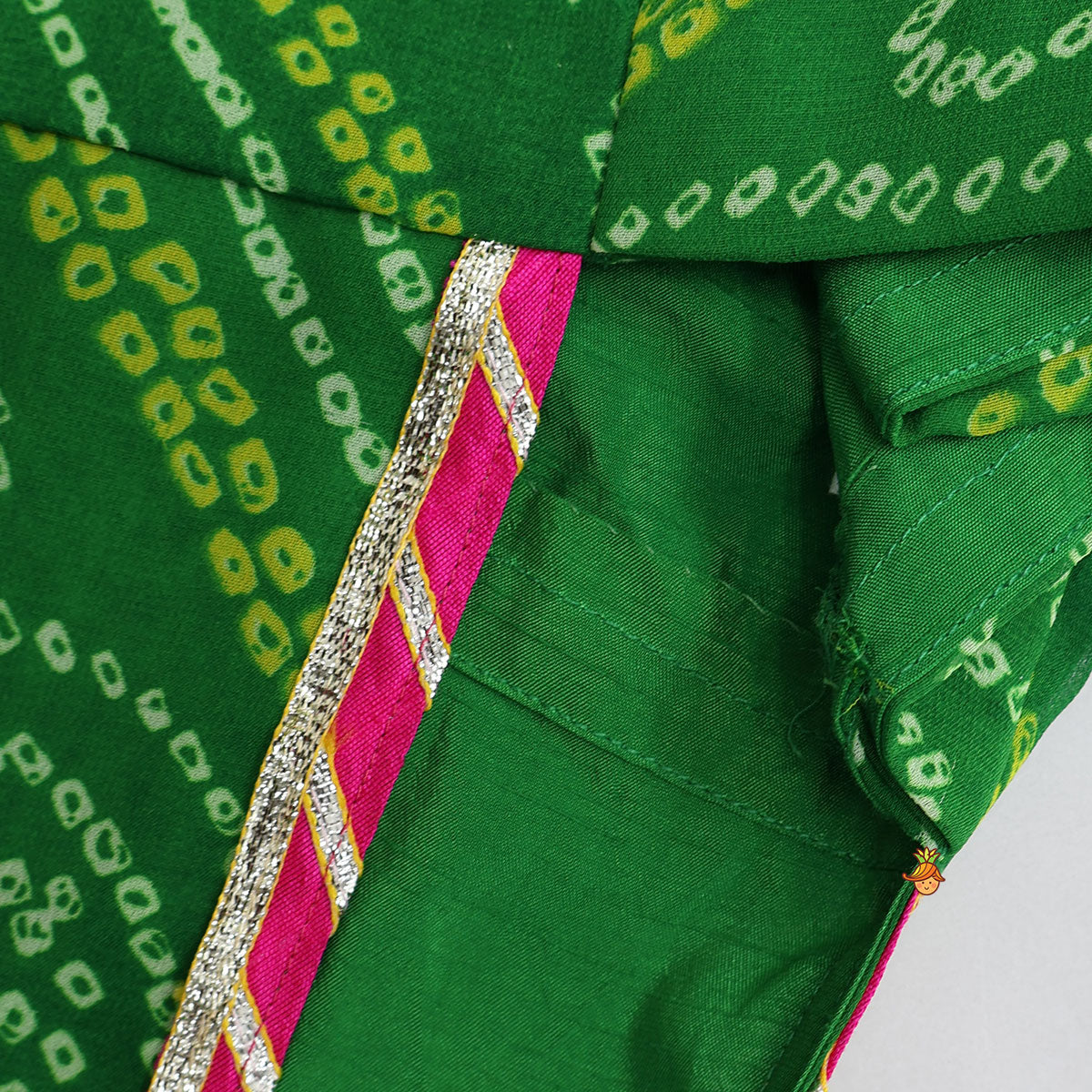 Bandhani Embroidered Kurti With Lehenga And Dupatta