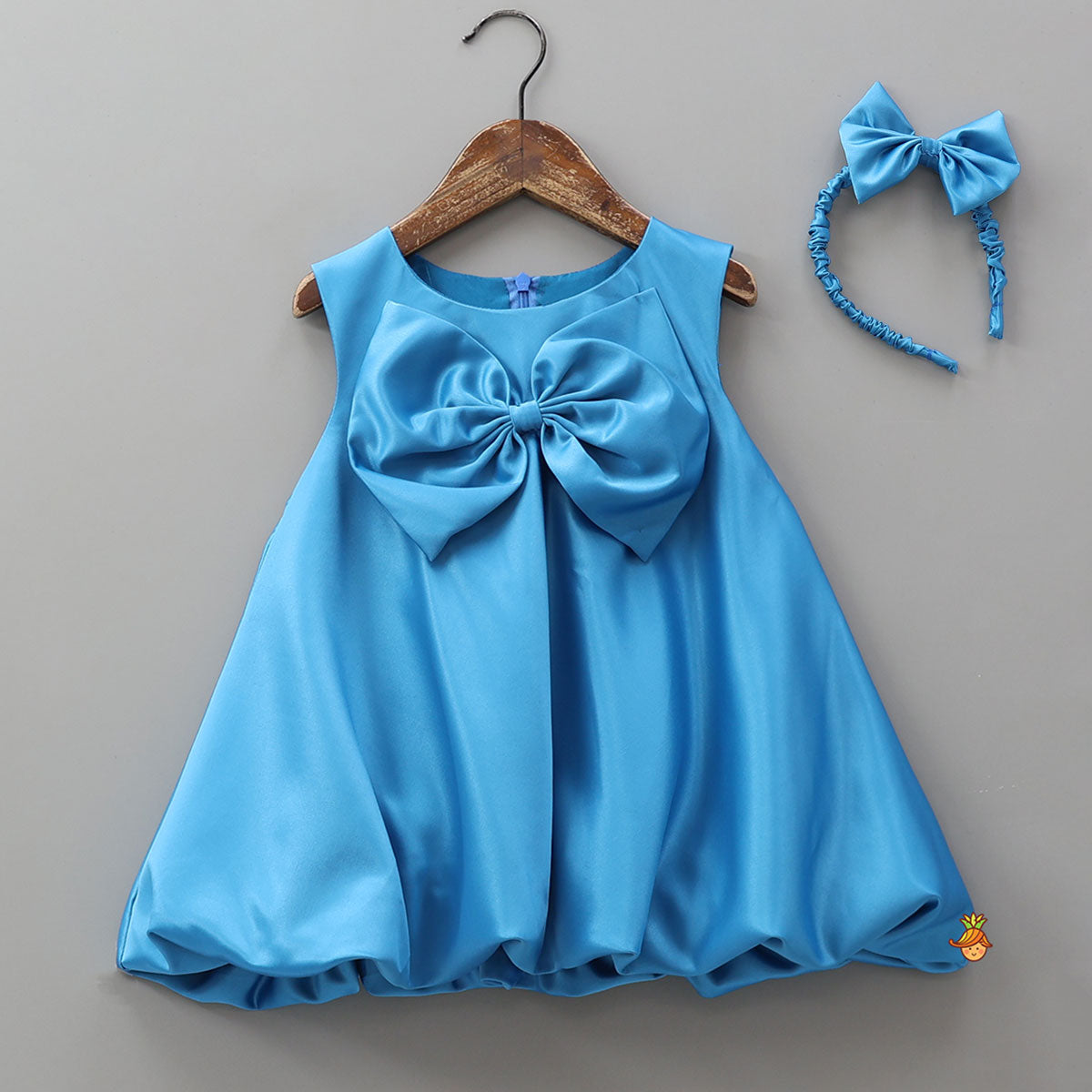 Elegant Bow Embellished Balloon Dress With Matching Gathered Hair Band