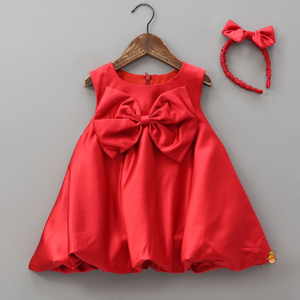 Bow Adorned Dress With Matching Gathered Hair Band