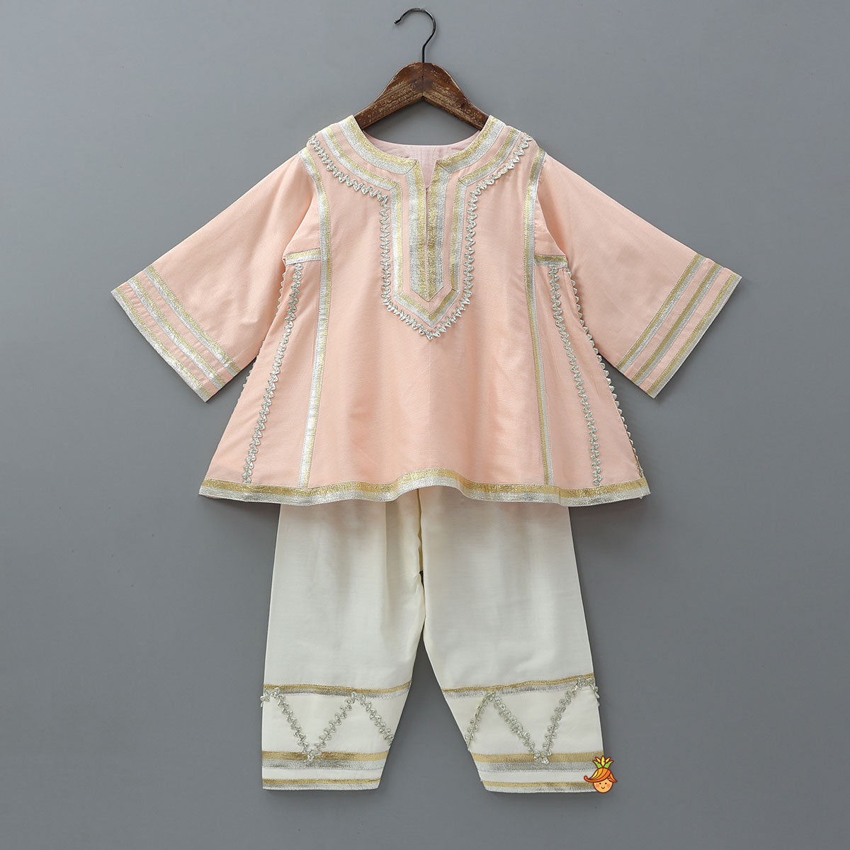 Lace Accented Kurti And Farshi Salwar With Potli Bag