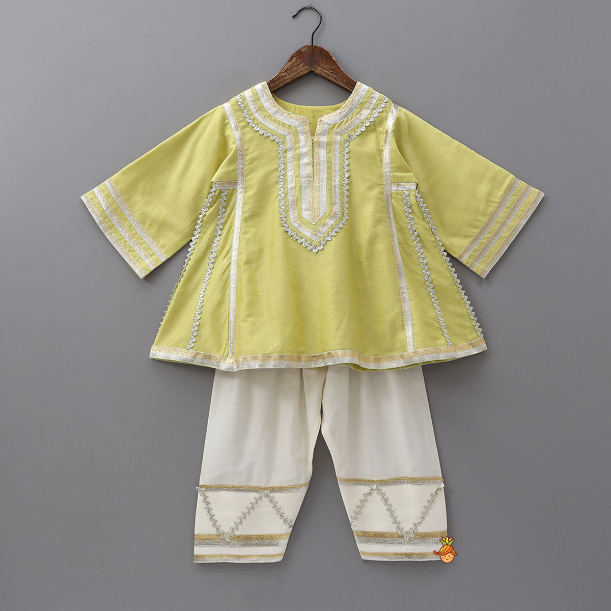Lace Embellished Kurti And Farshi Salwar With Potli Bag