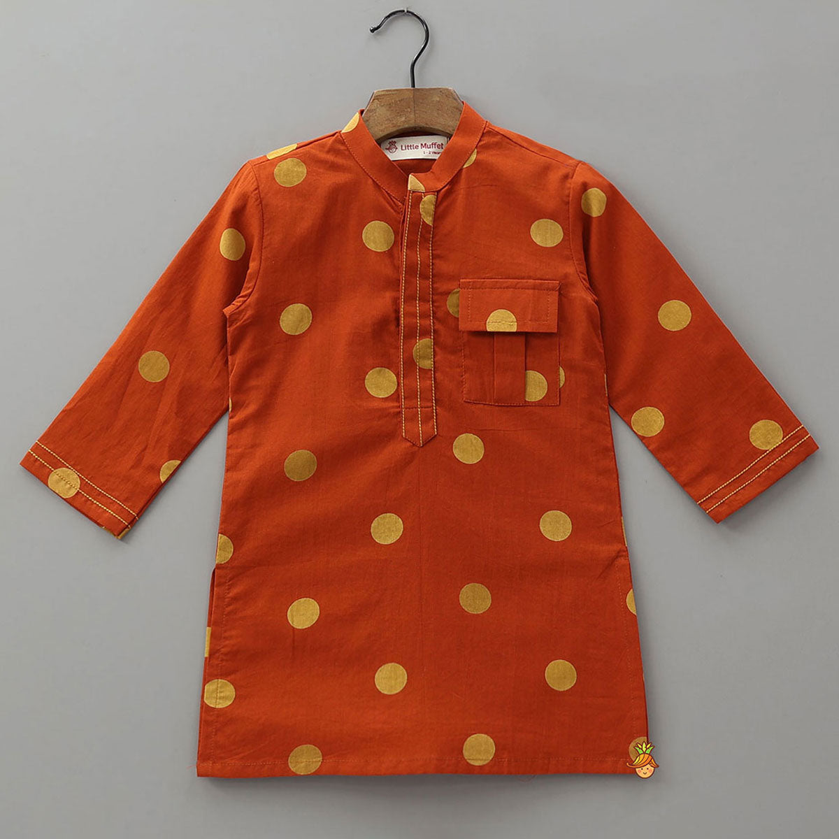 Front Placket Polka Dot Printed Ethnic Kurta And Pyjama