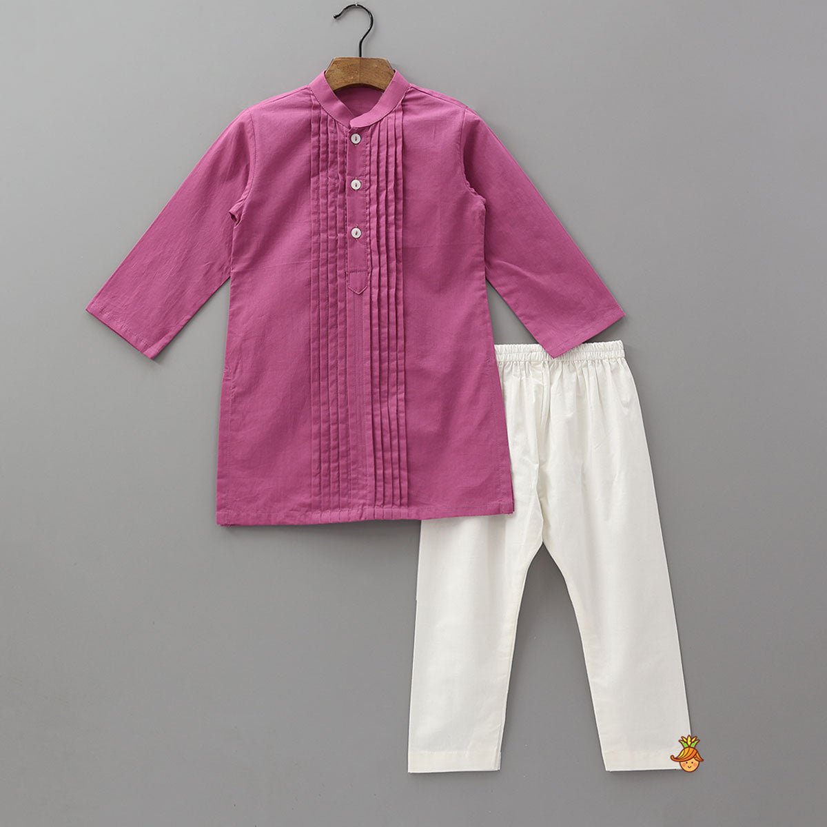 Pin Tuck Cotton Kurta With Pocket Detail Jacket And Pyjama