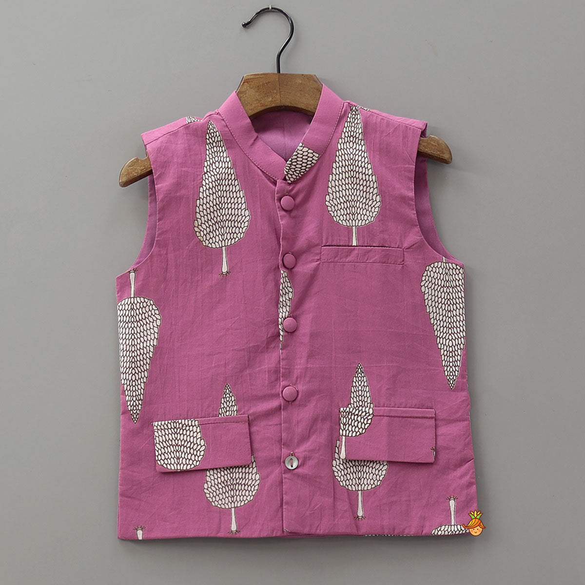 Pin Tuck Cotton Kurta With Pocket Detail Jacket And Pyjama