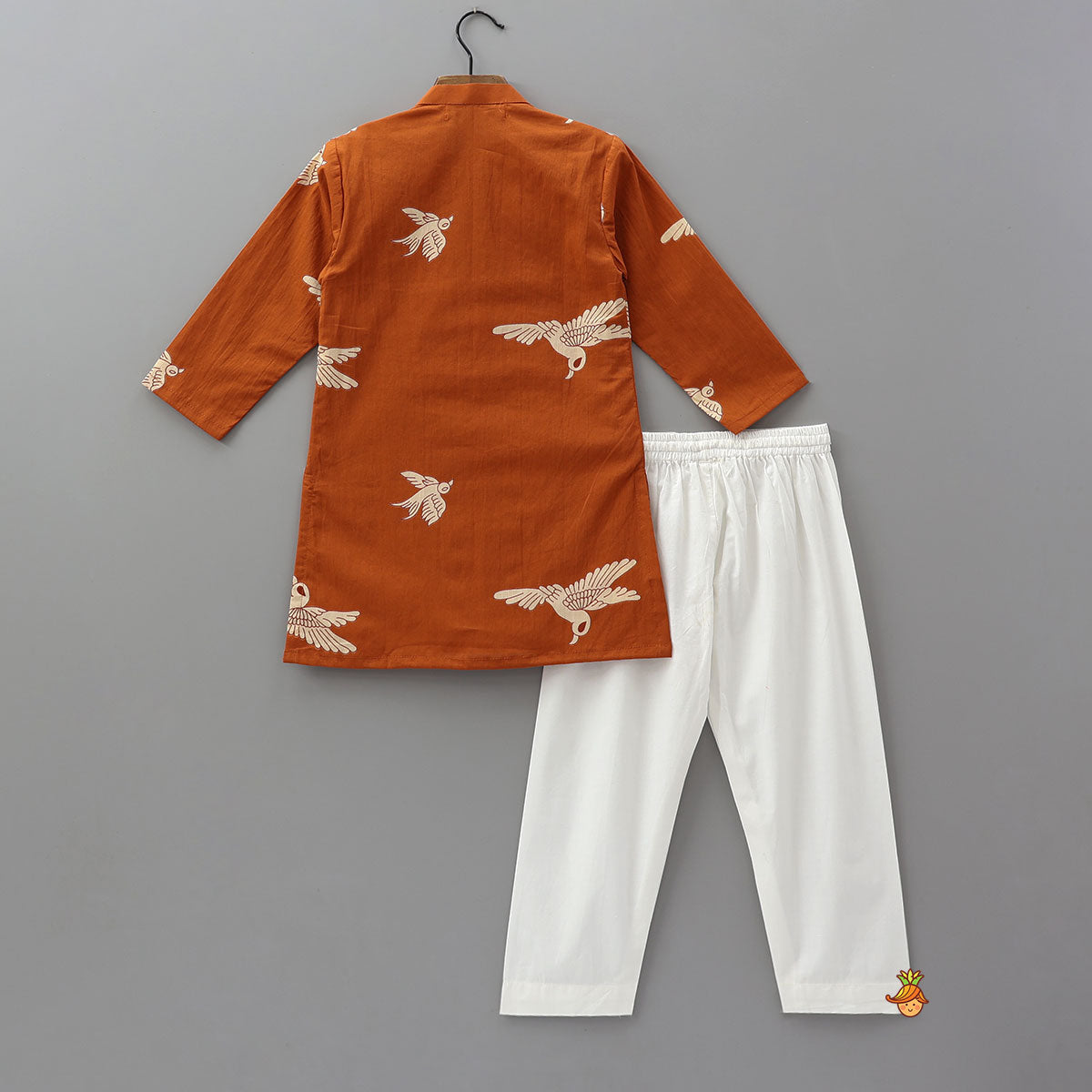 Front Placket Bird Printed Cotton Kurta And Pyjama