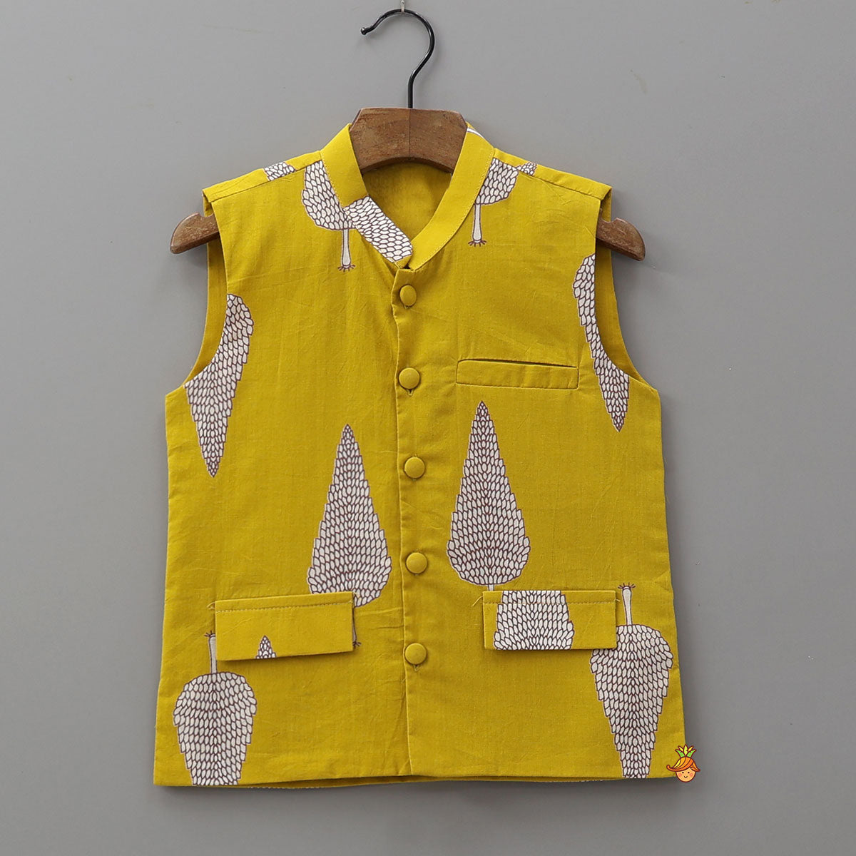 Pin Tuck Cotton Ethnic Kurta With Pocket Detail Jacket And Pyjama