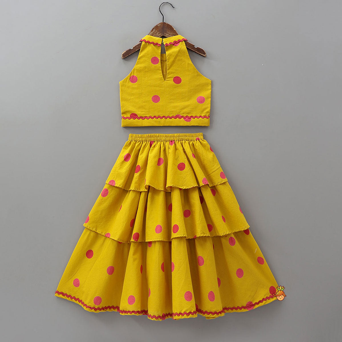 Polka Dot Printed Cotton Crop Top And Layered Lehenga
