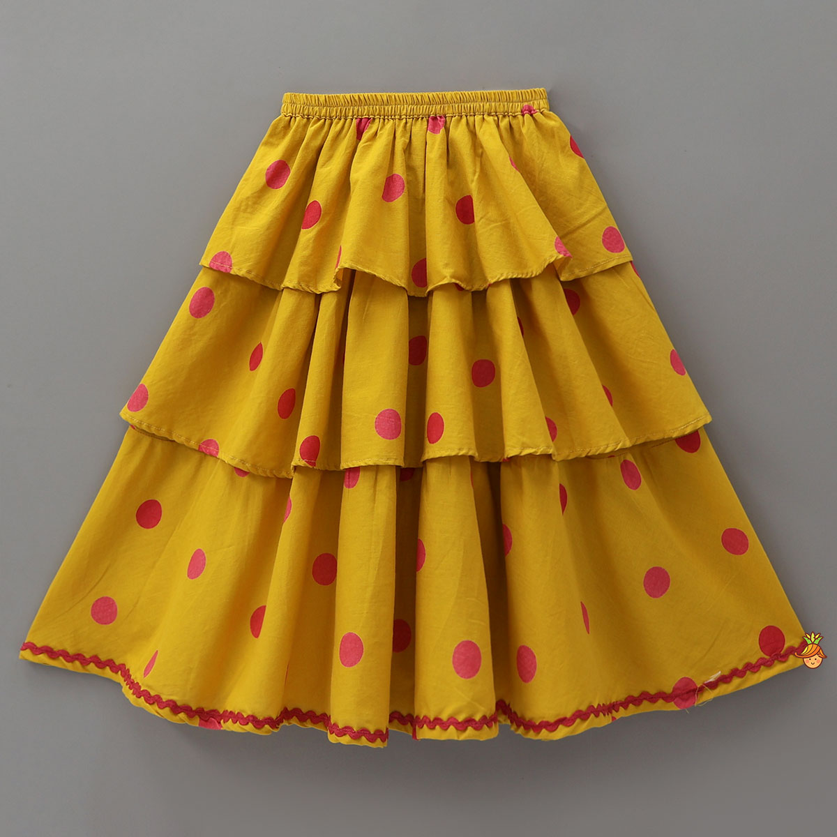 Polka Dot Printed Cotton Crop Top And Layered Lehenga