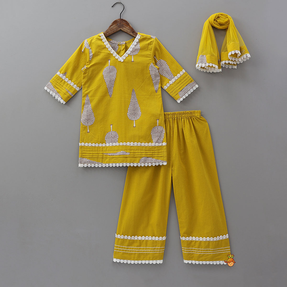 V Neck Kurti With Farsi Pant And Dupatta