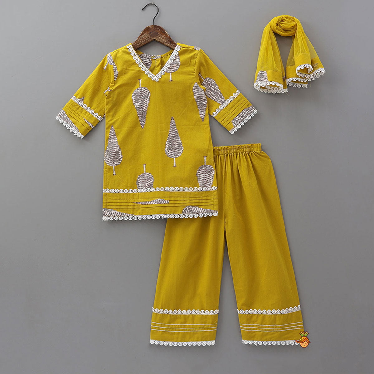 V Neck Kurti With Farshi Pant And Dupatta
