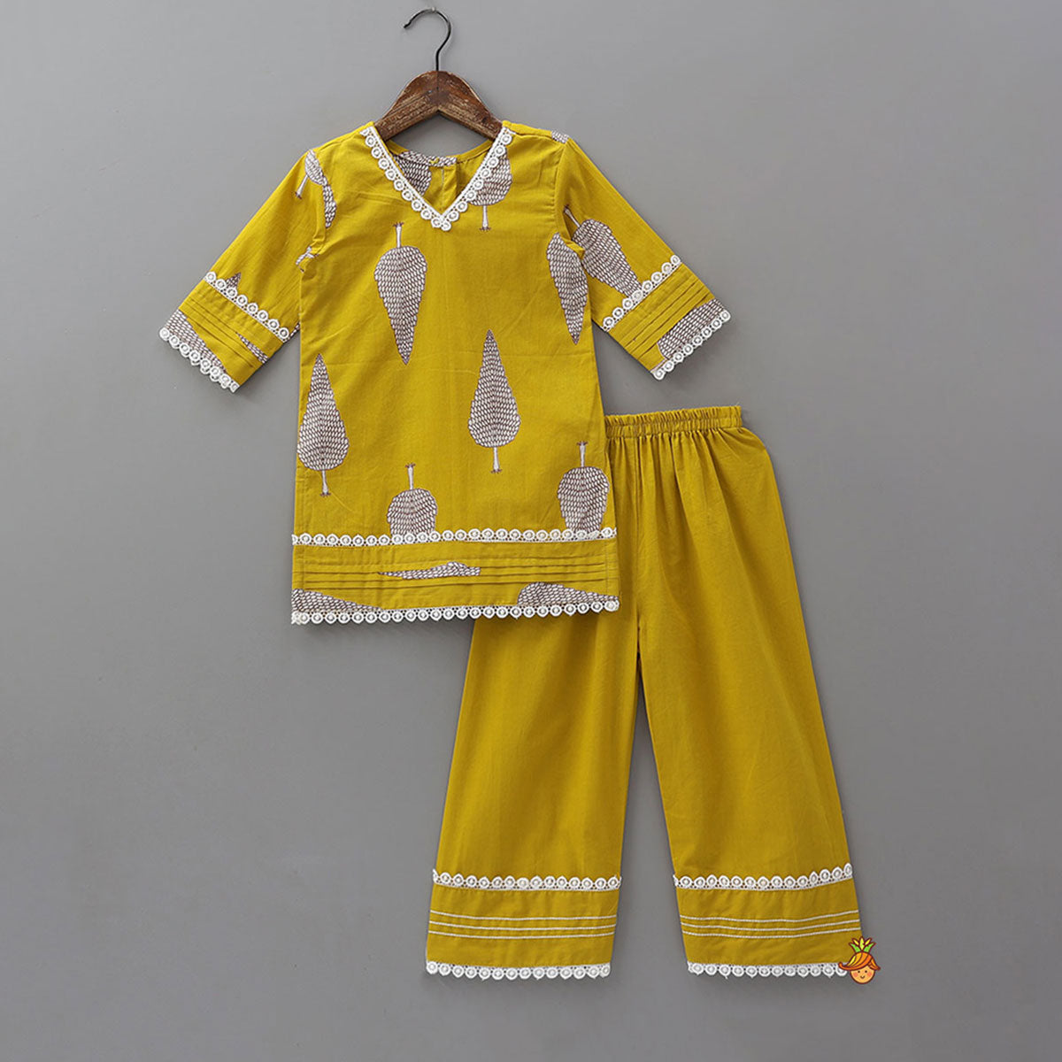 V Neck Kurti With Farshi Pant And Dupatta