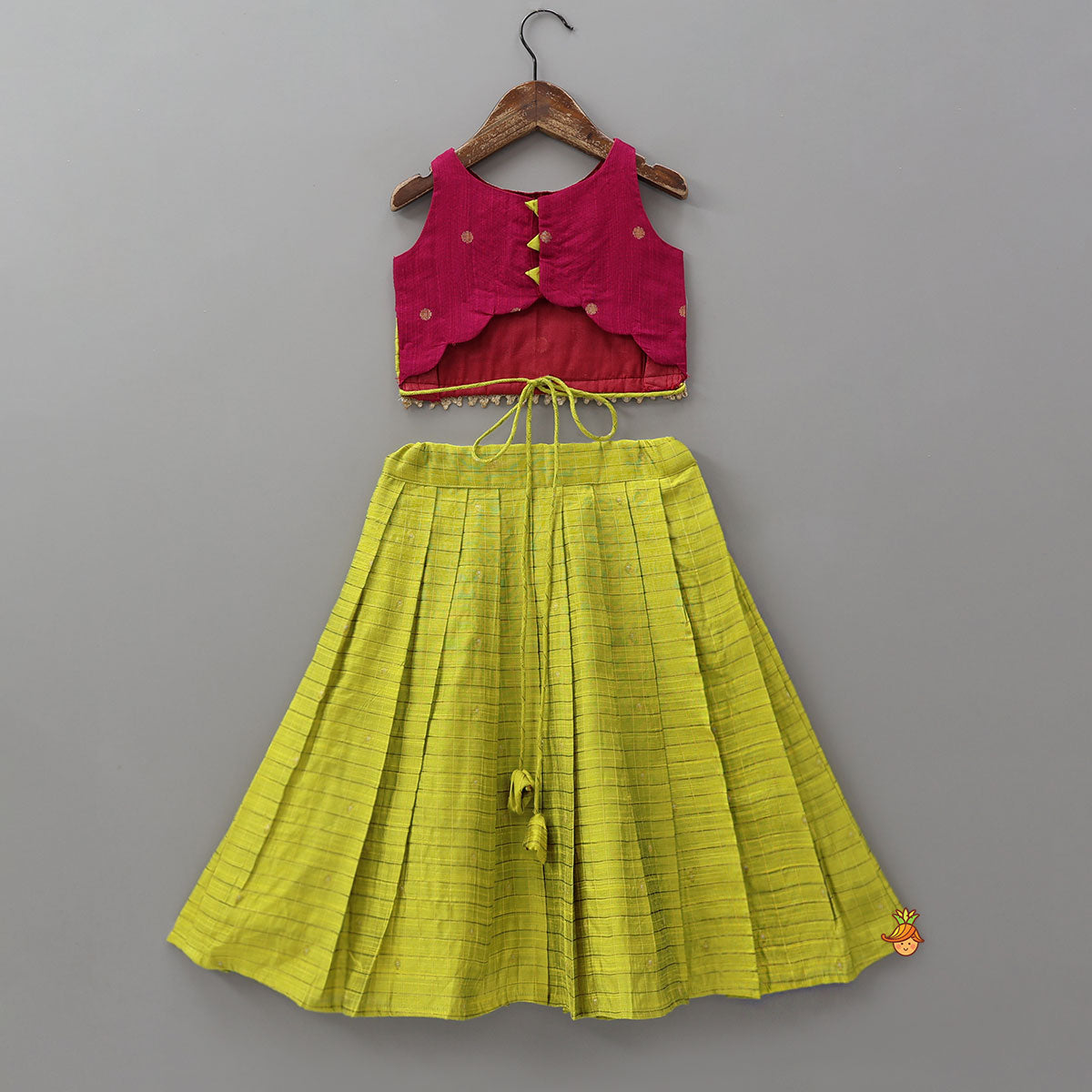 Booti Motif Crop Top And Pleated Checkered Lehenga