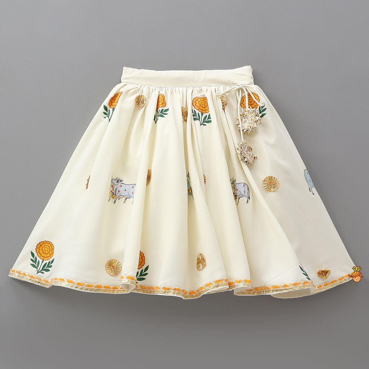 Shree Ji Embroidered Top And Cow Printed Lehenga With Dupatta