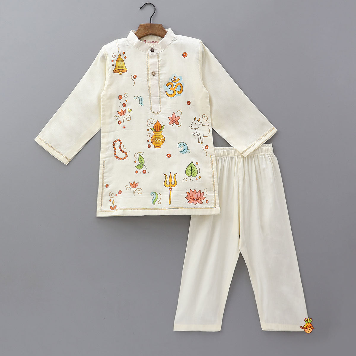 Religious Motif Printed Cotton Kurta And Pyjama