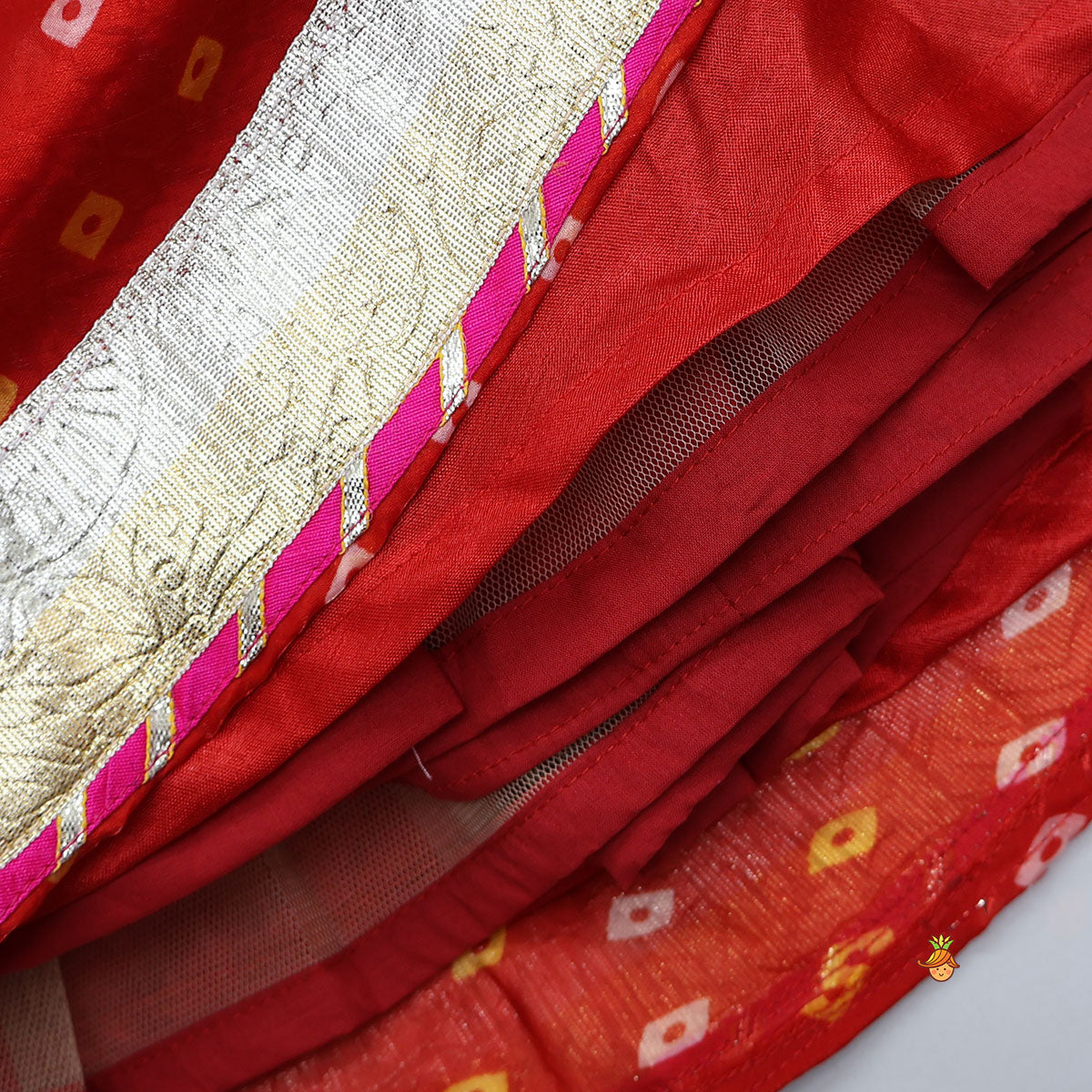 Stunning Crop Top And Tassel Detailed Bandhani Printed Sheen Lehenga With Dupatta
