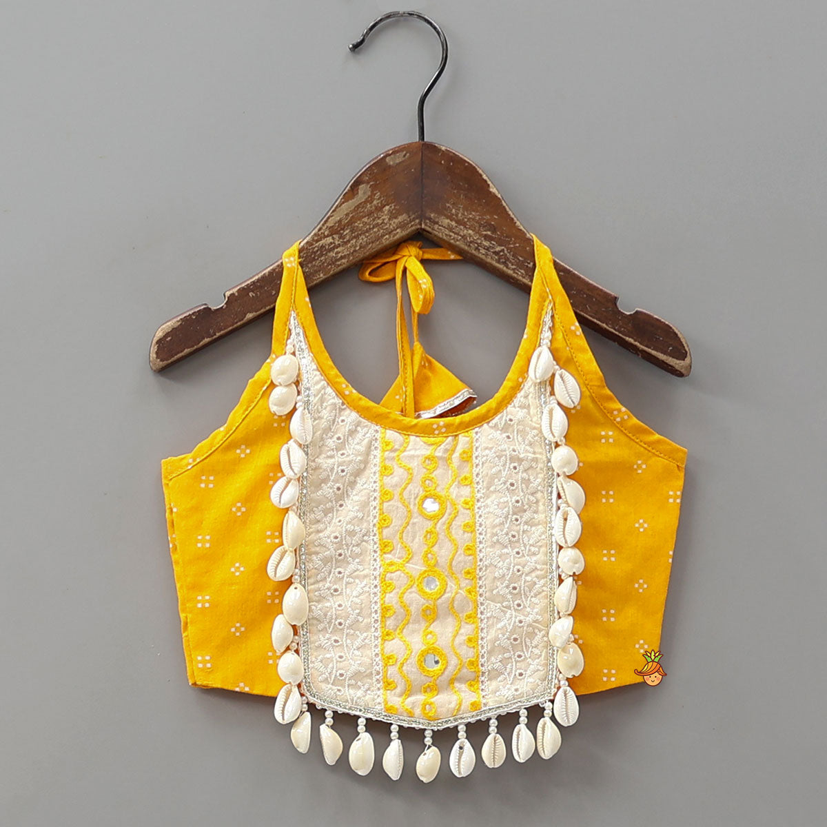Lace Detailed Halter Neck Crop Top With Flared Lehenga And Dupatta