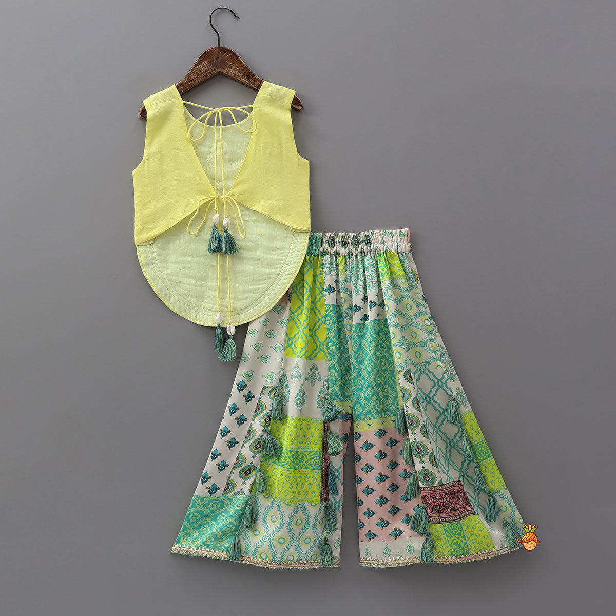 Curved Hem Top And Fringed Palazzo