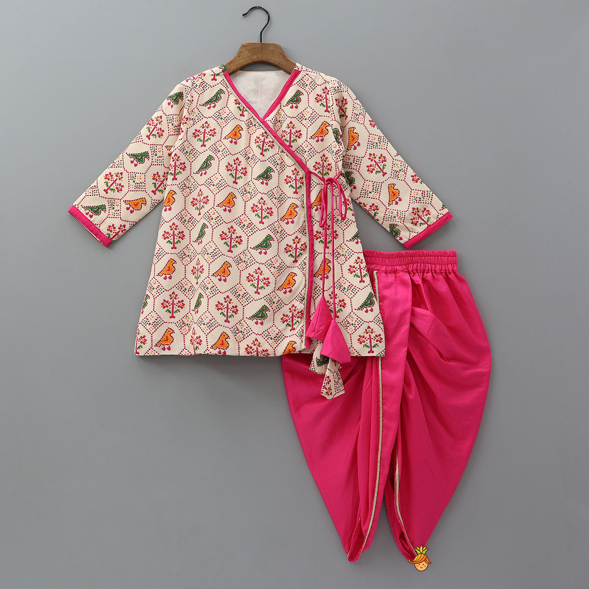 Angarkha Style Printed Kurta And Contrasting Dhoti
