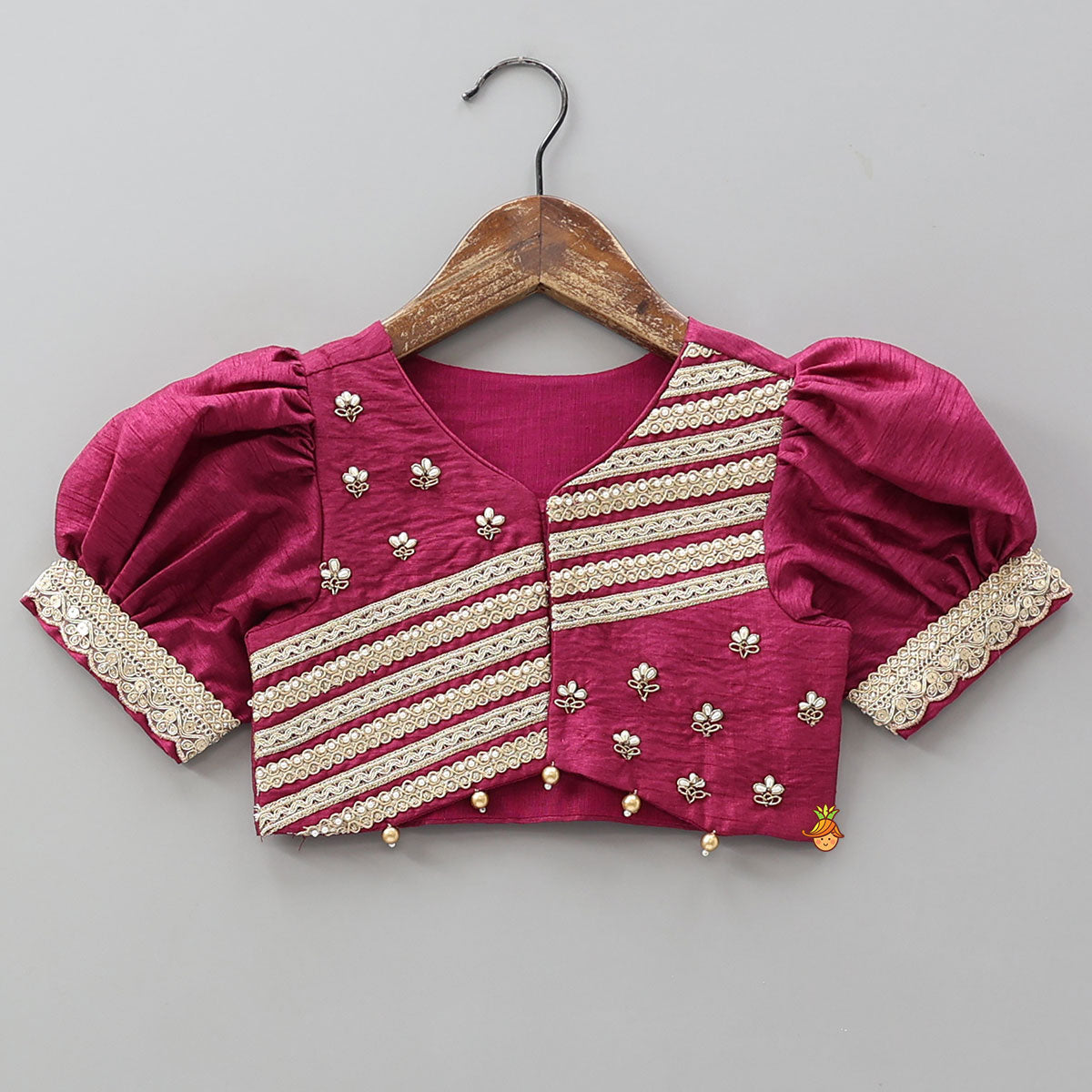 Lace Work Puff Sleeves Crop Top And Floral Printed Lehenga With Dupatta