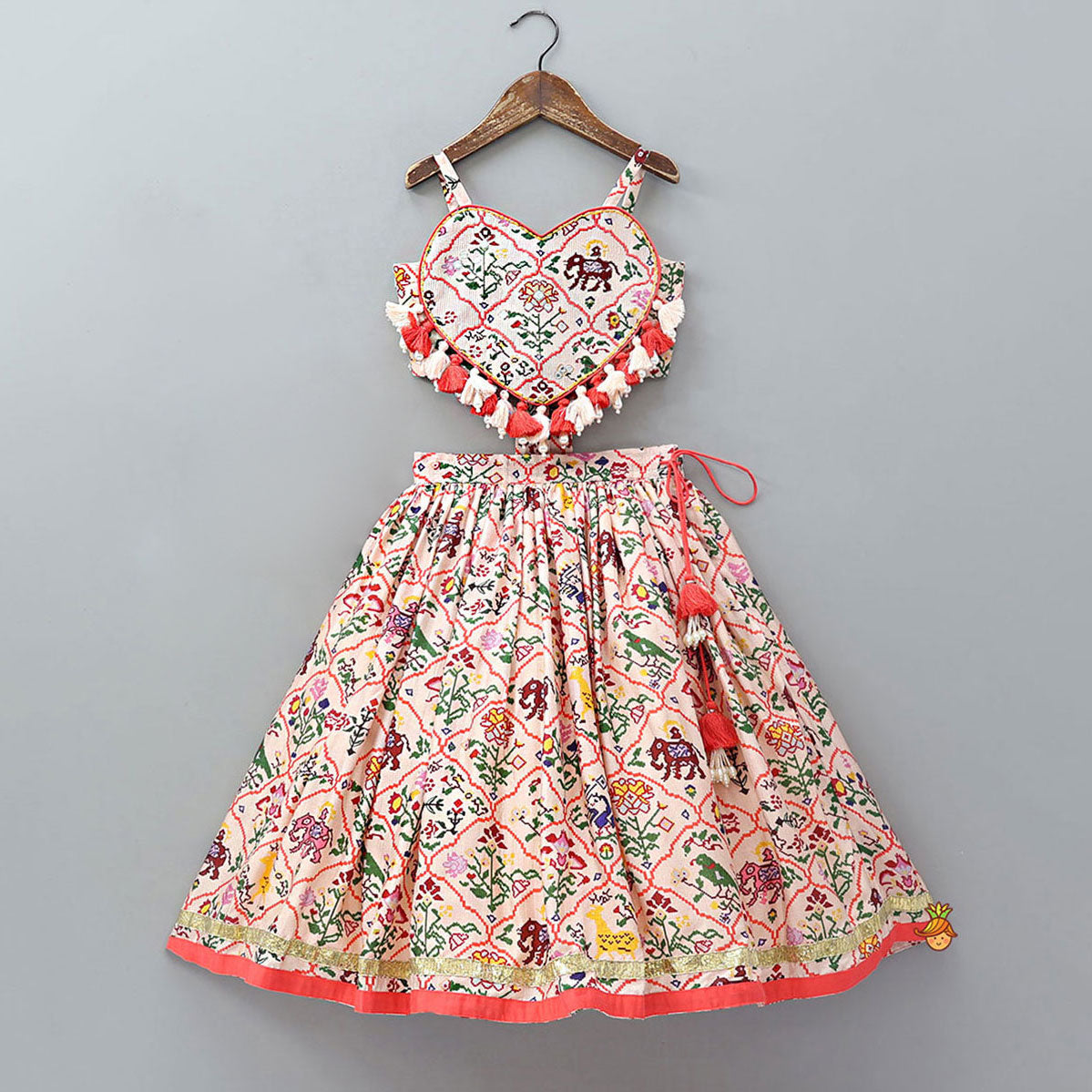 Heart Shaped Stylish Crop Top And Lehenga With Matching Bag