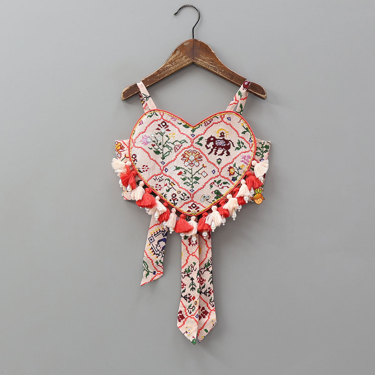 Heart Shaped Stylish Crop Top And Lehenga With Matching Bag