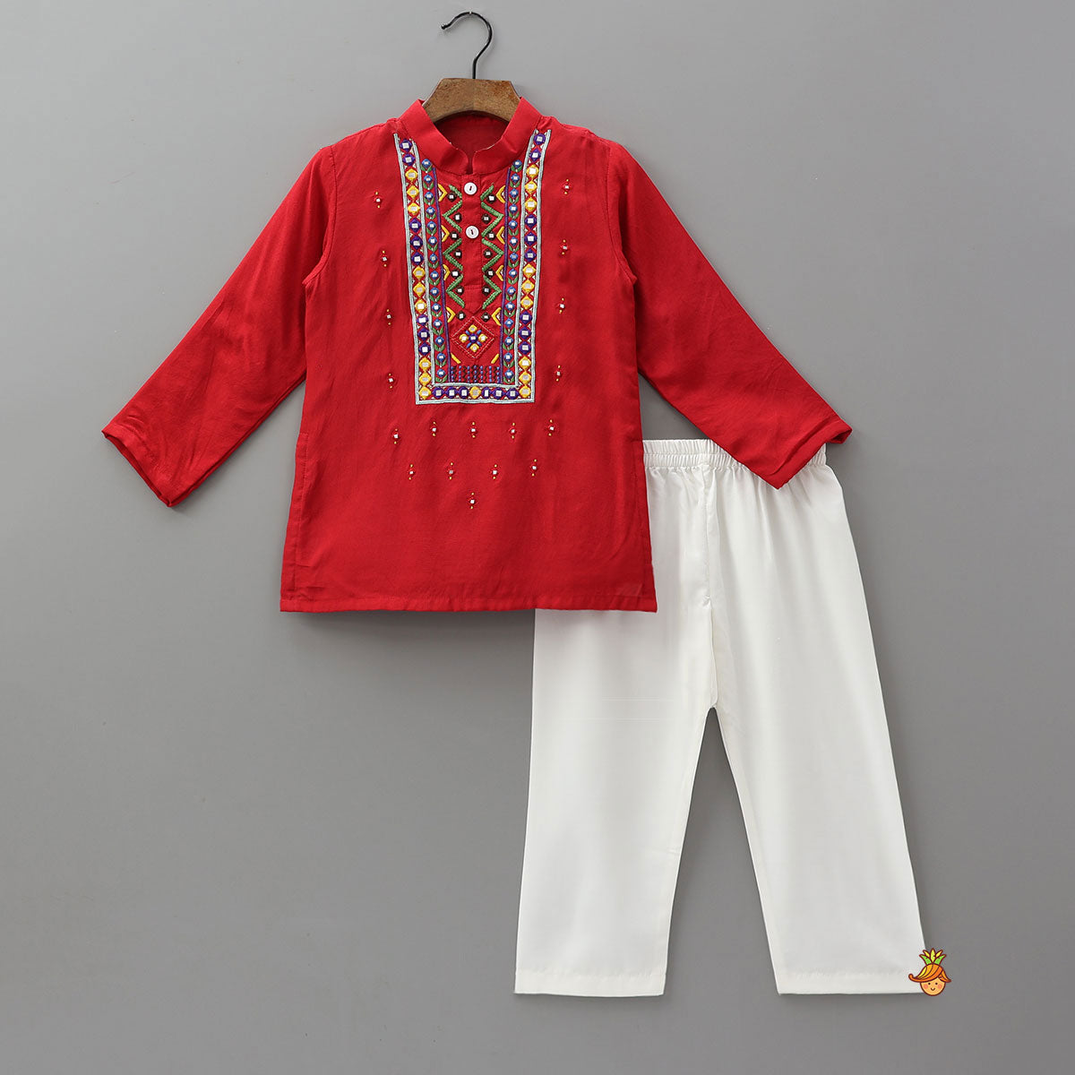 Faux Mirror Hand Embroidered Festive Kurta And Pyjama