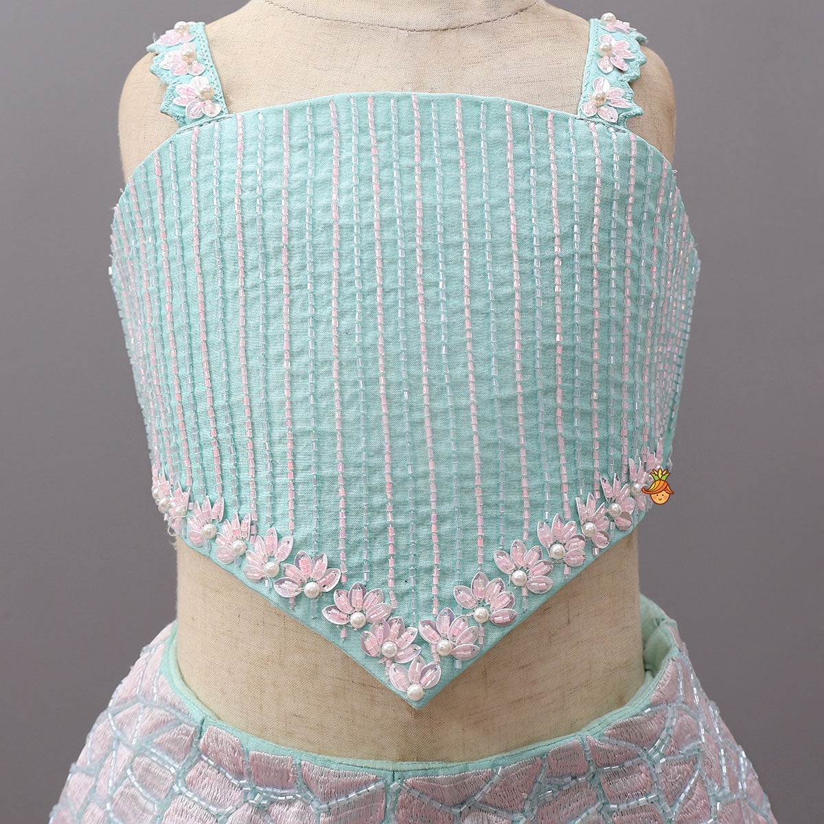 Glamorous Embroidered Crop Top With Cutwork Lehenga