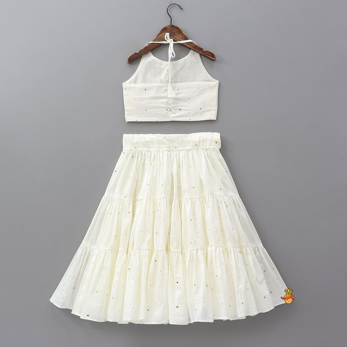 Halter Neck Cotton Crop Top And Tiered Lehenga With Matching Dupatta