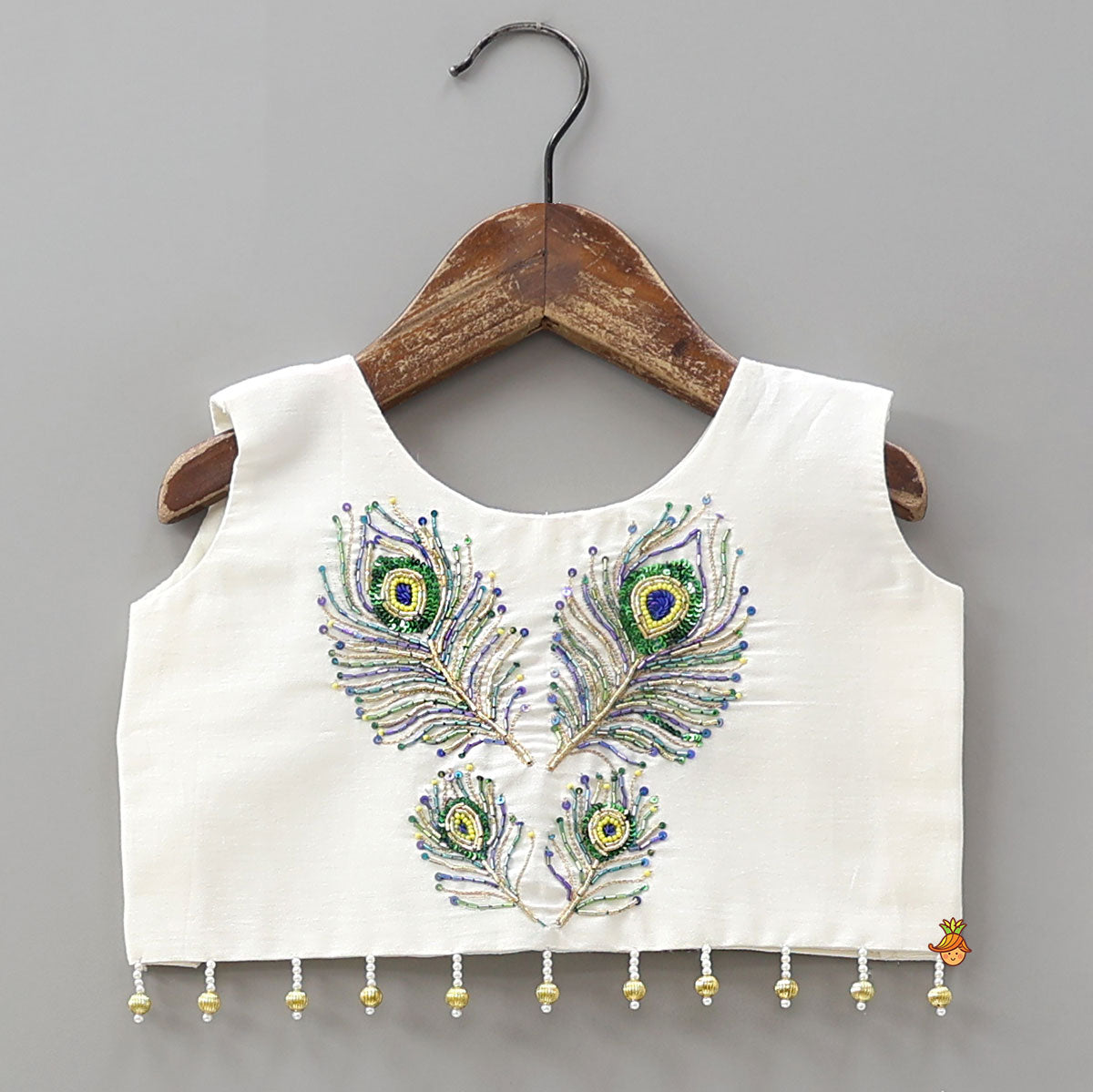 Hand Embroidered Cotton Crop Top And Tiered Lehenga With Matching Dupatta