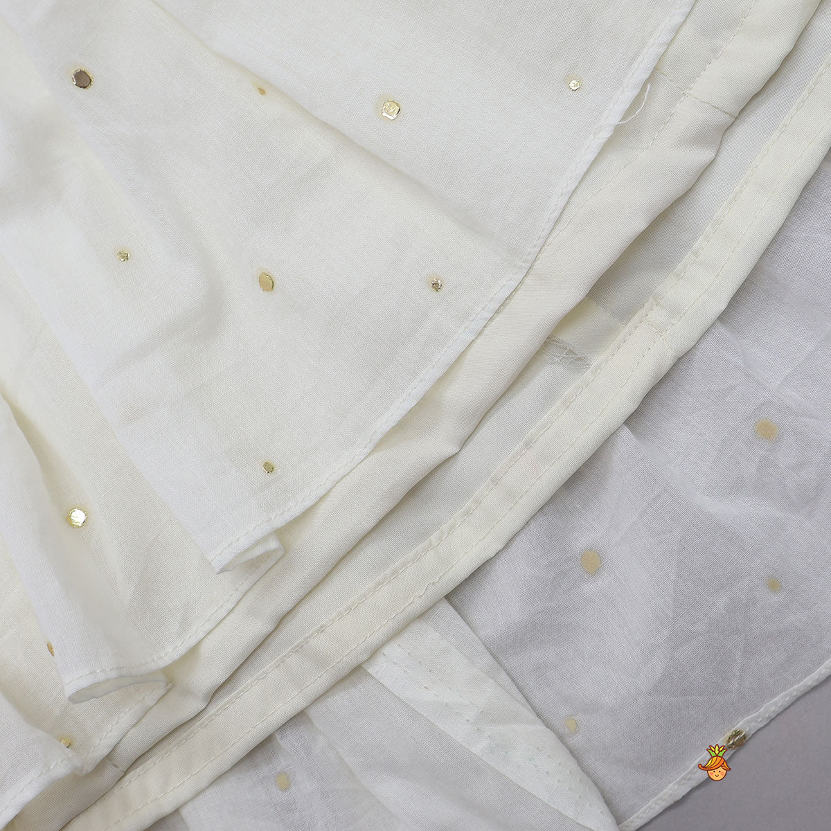 Hand Embroidered Cotton Crop Top And Tiered Lehenga With Matching Dupatta