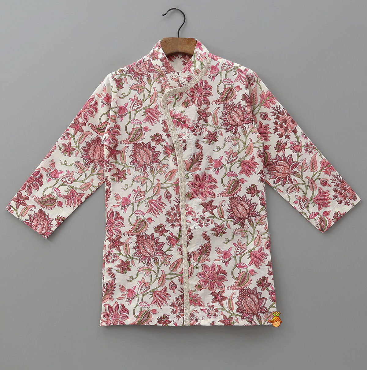 Hand Block Floral Printed Front Open Kurta And Pyjama