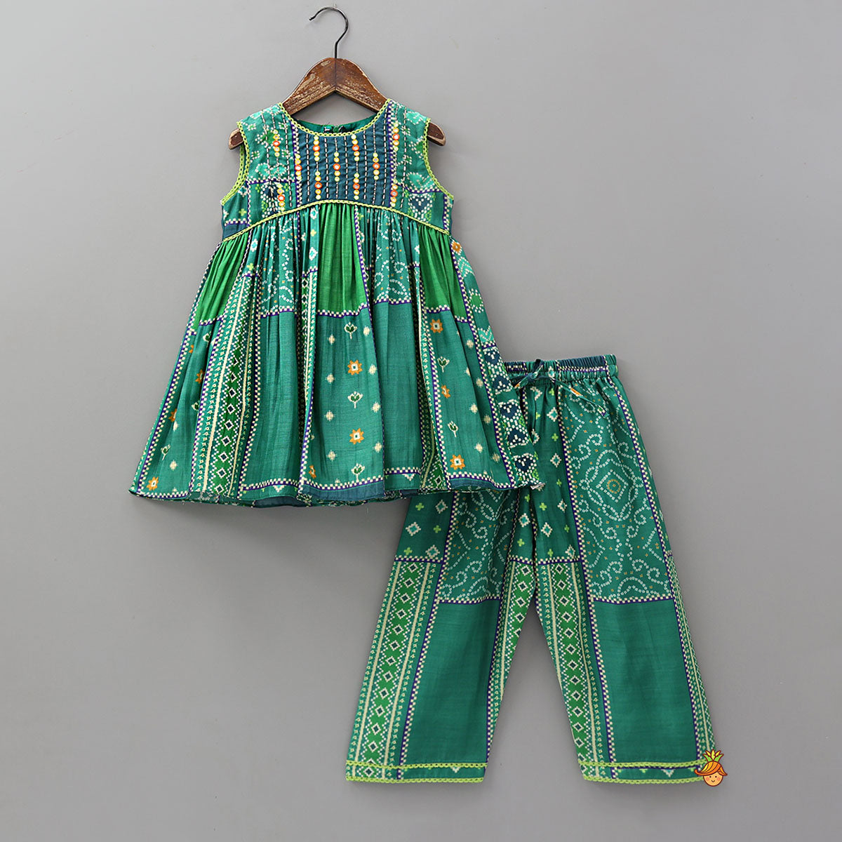 Faux Mirror Hand Embroidered Kurti And Pant