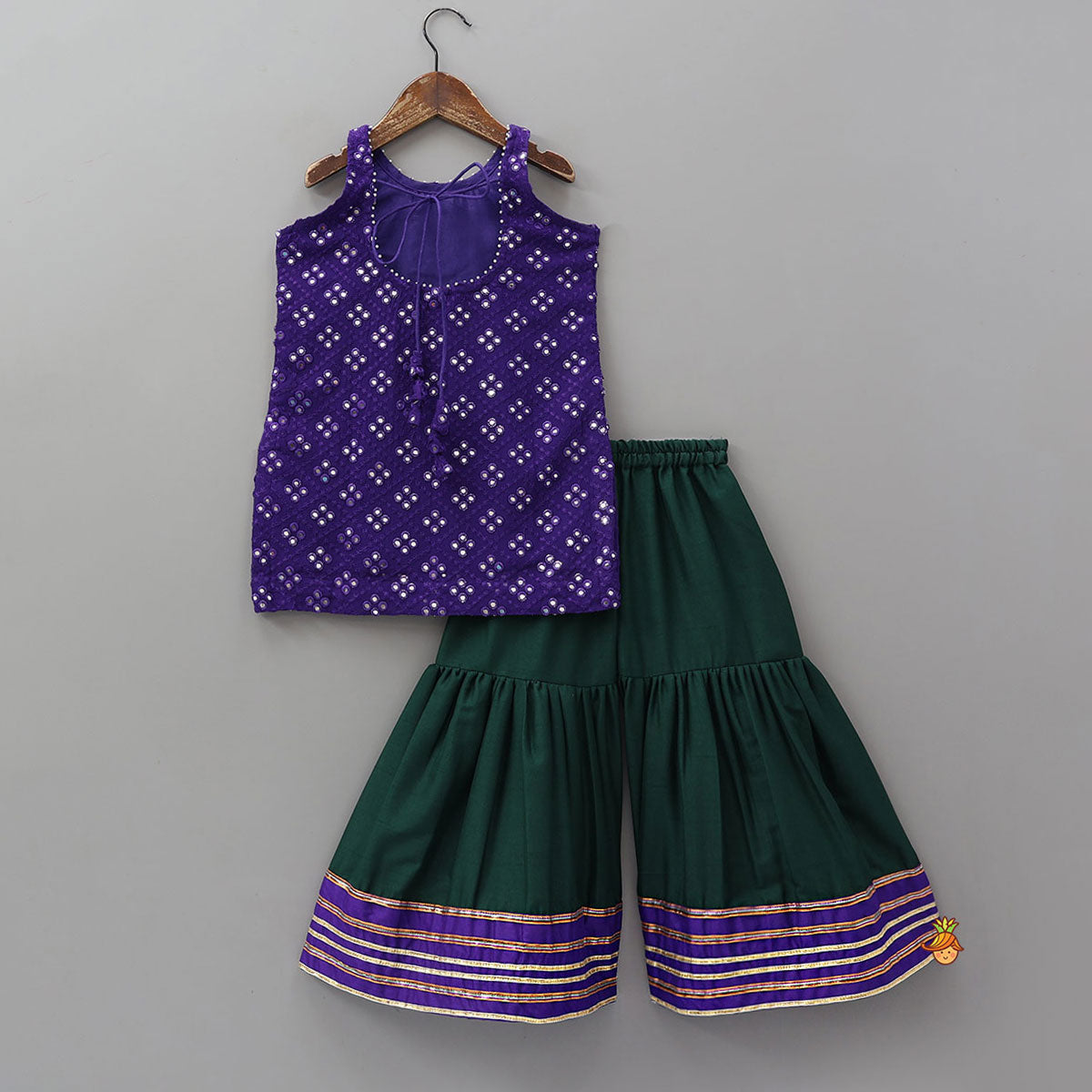 Festive Faux Mirror Work Kurti And Sharara With Dupatta