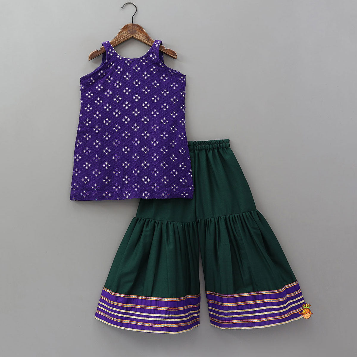 Festive Faux Mirror Work Kurti And Sharara With Dupatta