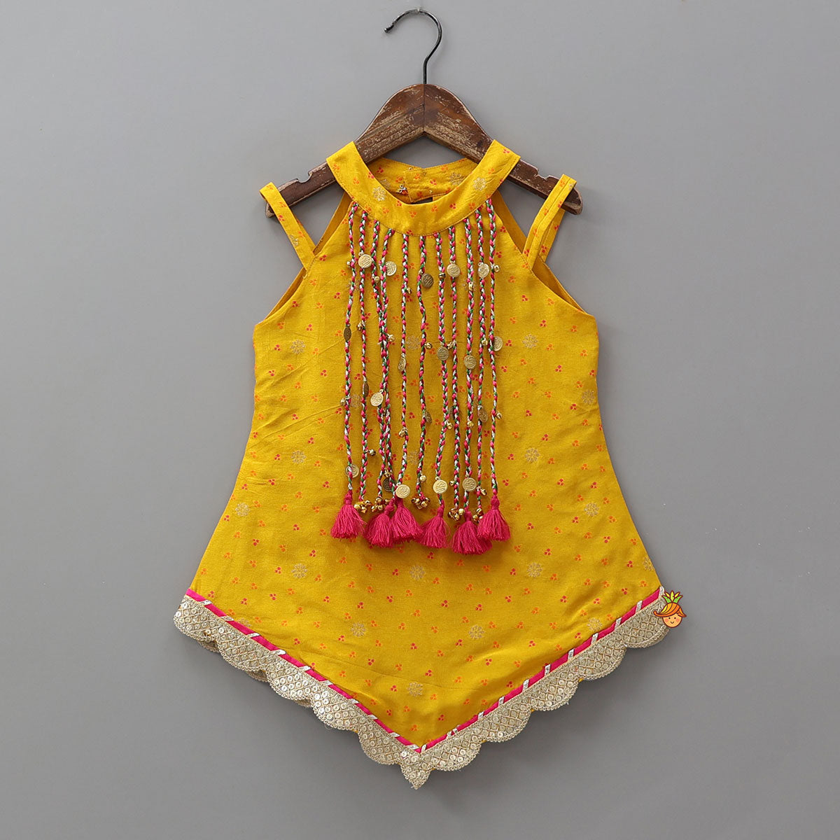 Stylish Kurti And Palazzo With Hanging Fringe Tassel Detail