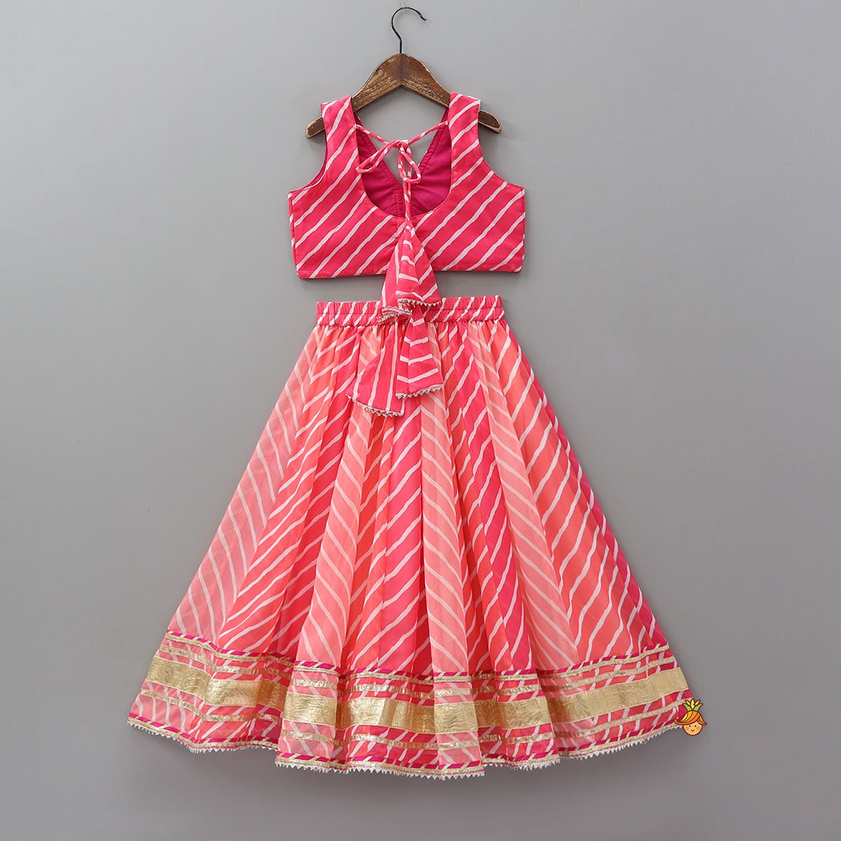 Vibrant Leheriya Printed Crop Top And Lehenga With Dupatta