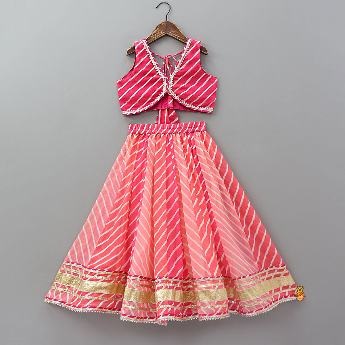 Vibrant Leheriya Printed Crop Top And Lehenga With Dupatta