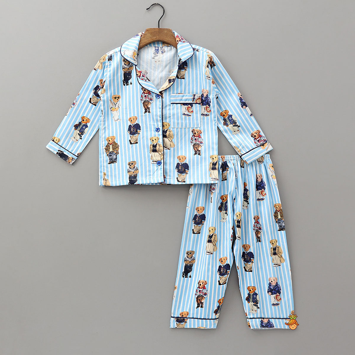 Cute Bear Print Striped Sleepwear Set