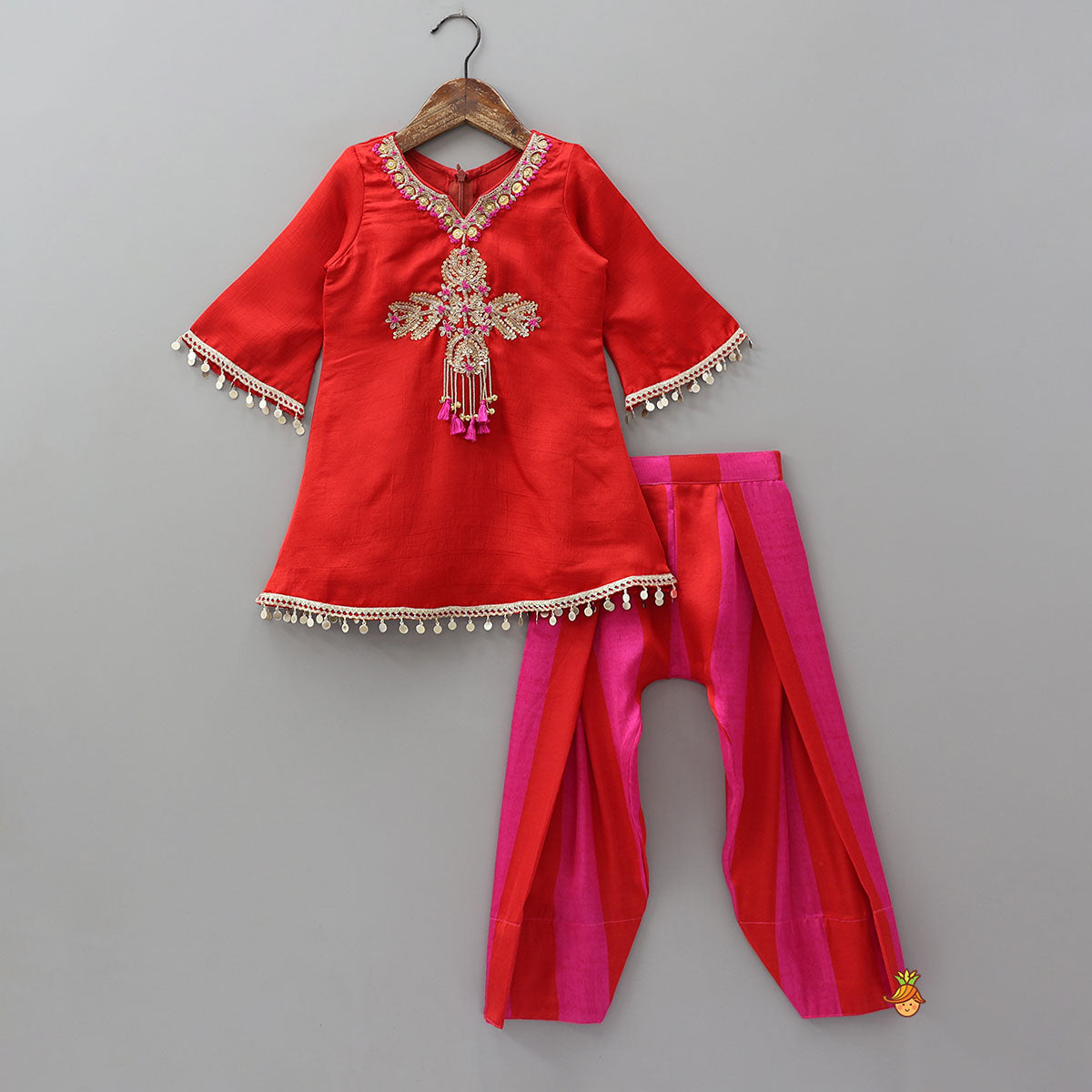Beautifully Embroidered Neckline Kurti And Salwar