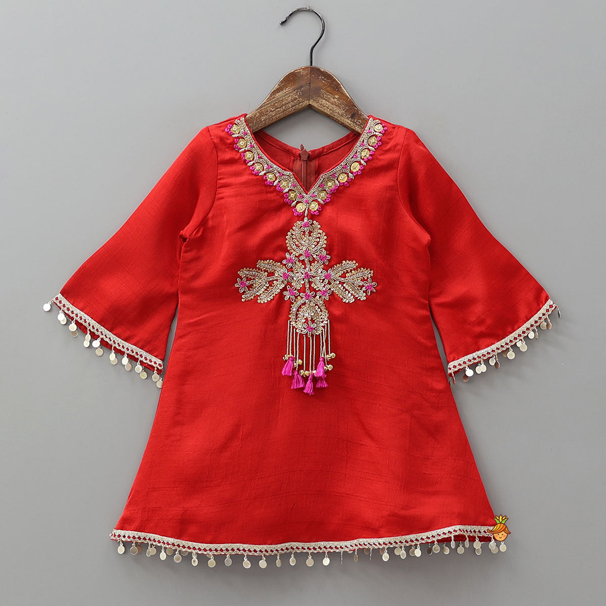 Beautifully Embroidered Neckline Kurti And Salwar