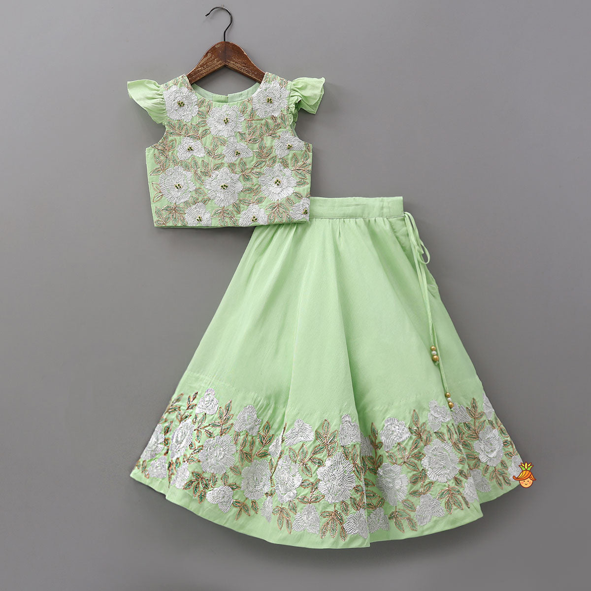 Floral Gota Work Top And Flared Lehenga With Scalloped Dupatta