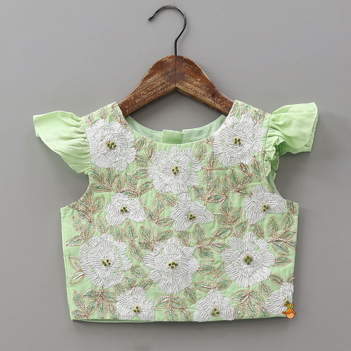 Floral Gota Work Top And Flared Lehenga With Scalloped Dupatta