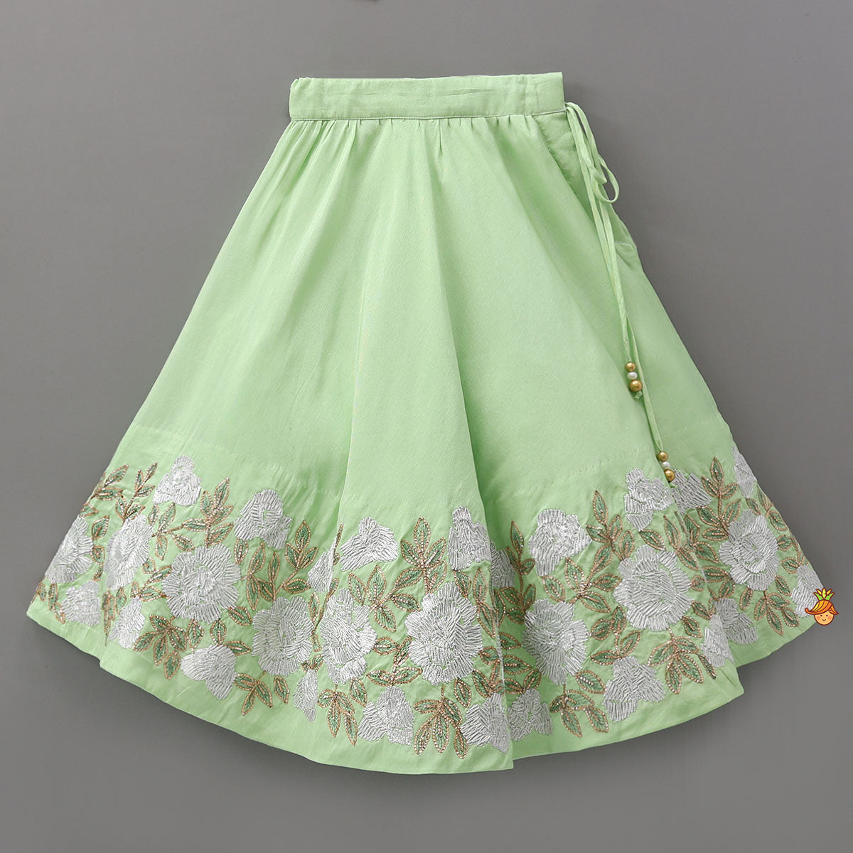 Floral Gota Work Top And Flared Lehenga With Scalloped Dupatta