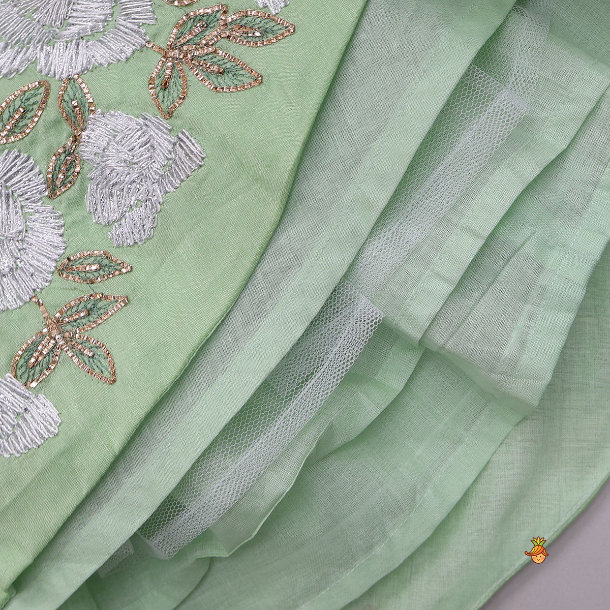 Floral Gota Work Top And Flared Lehenga With Scalloped Dupatta