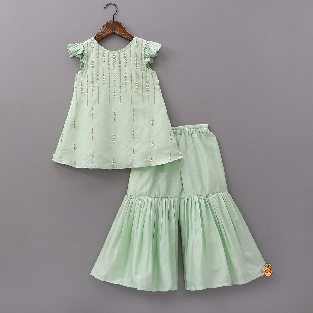 Ruffle Detail Kurti And Sharara With Coordinated Dupatta