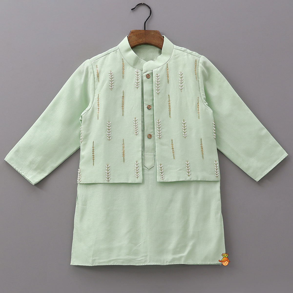 Faux Jacket Style Embroidered Ethnic Kurta With Pyjama