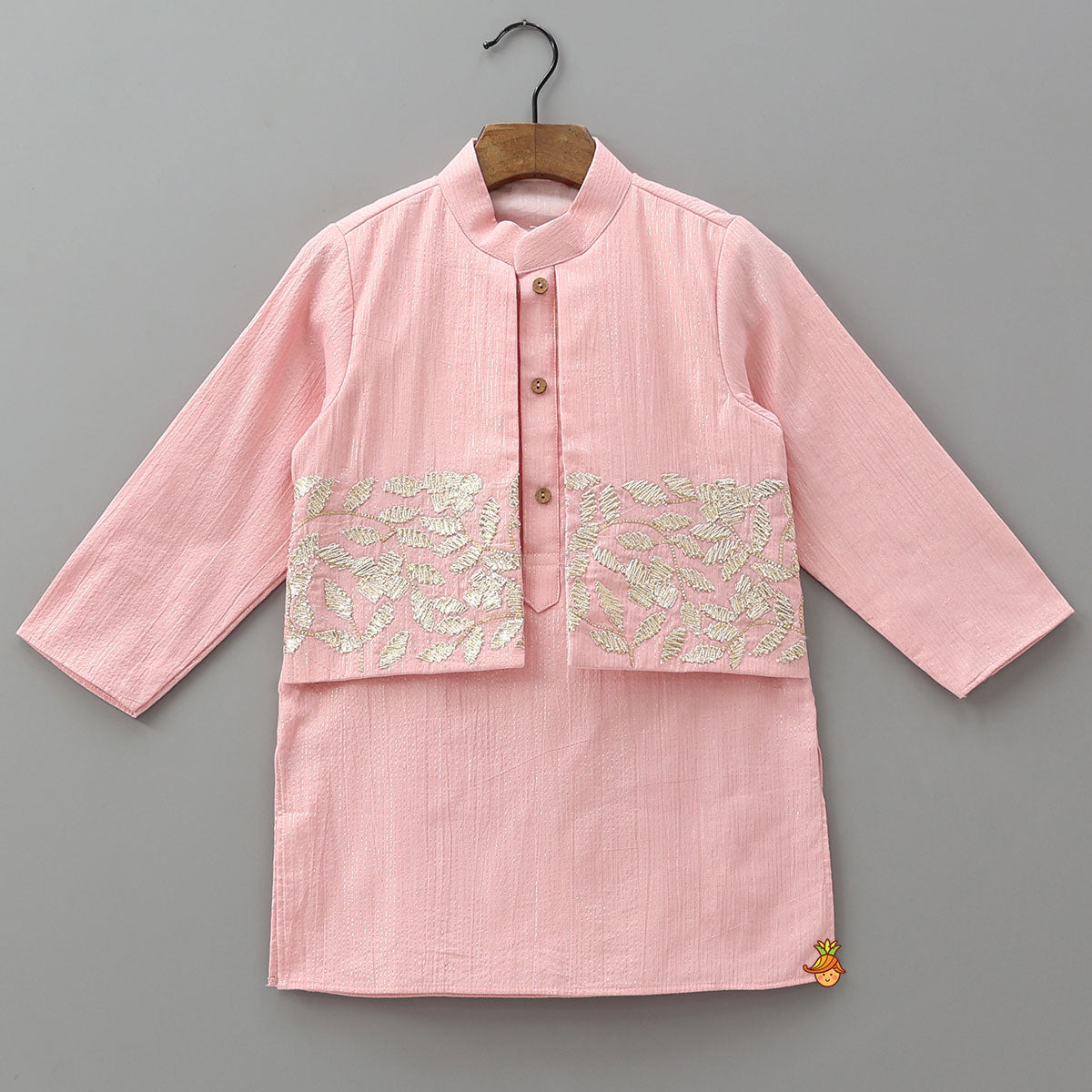 Faux Jacket Style Gota Embroidered Ethnic Kurta With Pyjama