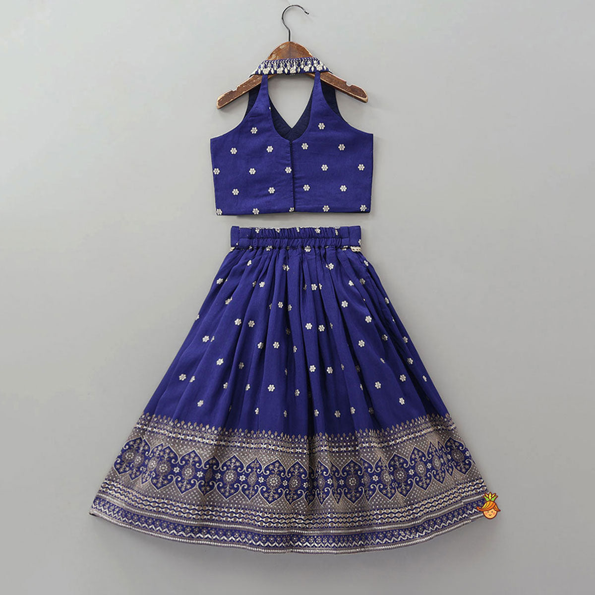 Floral Motif Embellished Crop Top And Lehenga With Dupatta