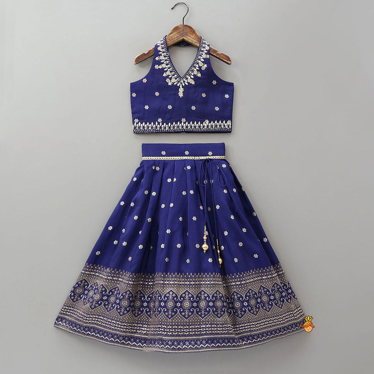 Floral Motif Embellished Crop Top And Lehenga With Dupatta